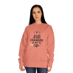 Inspirational Crew Sweatshirt - Jesus Changed My Life, Faith Apparel, Christian Gift, Unisex Sweatshirt, Cozy Religious Wear