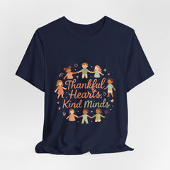 Thankful Hearts Kind Minds T-Shirt — Kids Friendship Positive Message Tee