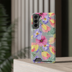 Floral Print Phone Case with Card Holder, Cute Phone Accessory, Gift for Her, Spring Vibes, Functional Phone Wallet