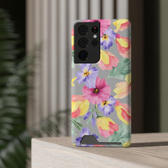 Floral Print Phone Case with Card Holder, Cute Phone Accessory, Gift for Her, Spring Vibes, Functional Phone Wallet