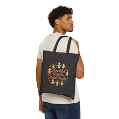 Tote Bag — "Thankful Hearts, Kind Minds" Kids Circle Thanksgiving Canvas Tote