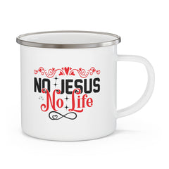 No Jesus No Life Enamel Camping Mug, Religious Coffee Cup, Outdoor Adventure Mug, Hiking Gear, Christian Gift