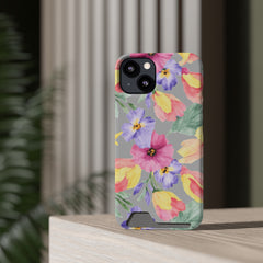 Floral Print Phone Case with Card Holder, Cute Phone Accessory, Gift for Her, Spring Vibes, Functional Phone Wallet