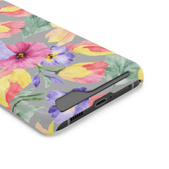 Floral Print Phone Case with Card Holder, Cute Phone Accessory, Gift for Her, Spring Vibes, Functional Phone Wallet