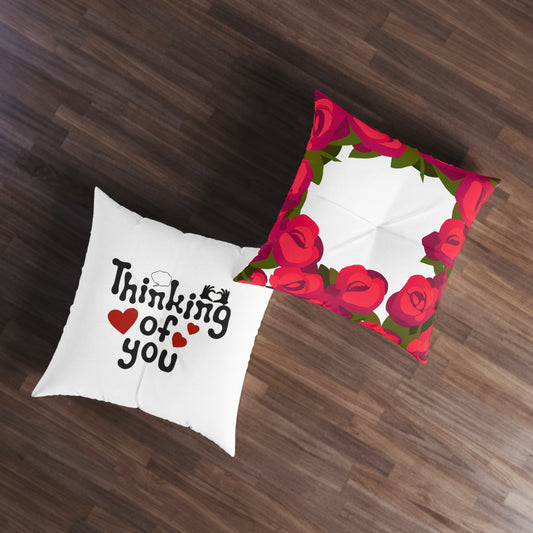 Thinking of You Tufted Floor Pillow | Cozy Rose Decorative Cushion | Gift for Her | Home Decor | Valentine's Day | Living Room Accent