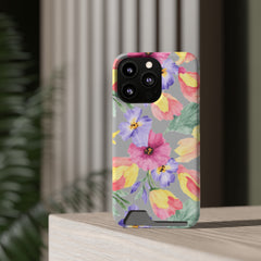Floral Print Phone Case with Card Holder, Cute Phone Accessory, Gift for Her, Spring Vibes, Functional Phone Wallet