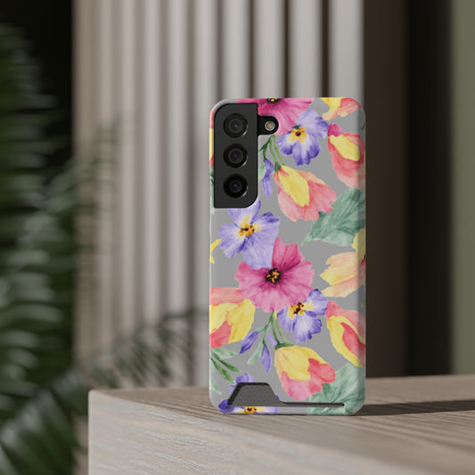 Floral Print Phone Case with Card Holder, Cute Phone Accessory, Gift for Her, Spring Vibes, Functional Phone Wallet