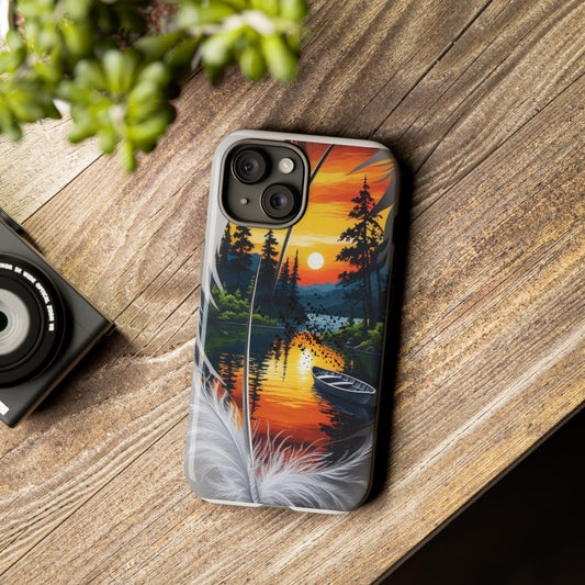Nature-Inspired Phone Case | Tough Cases with Sunset & Feathers Design, Unique Gift, Outdoor Lover Accessory, Phone Cover