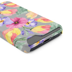 Floral Print Phone Case with Card Holder, Cute Phone Accessory, Gift for Her, Spring Vibes, Functional Phone Wallet