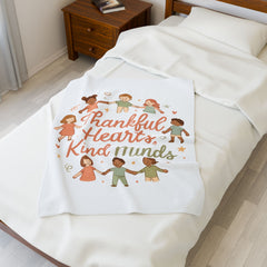 Velveteen Blanket — "Thankful Hearts, Kind Minds" Kids Plush Throw