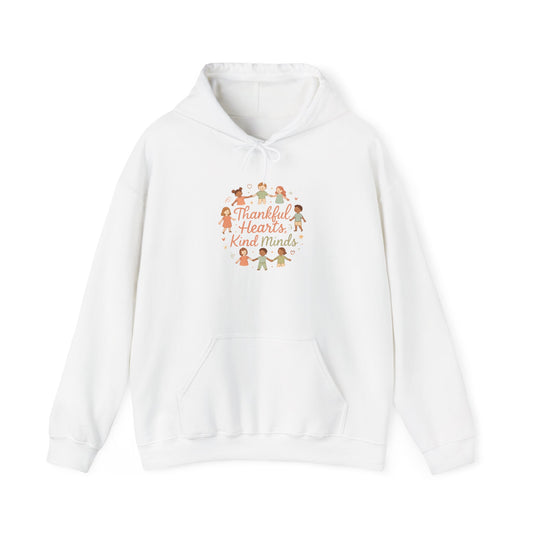 Kind Hands Kids Hoodie - "Thankful Hearts, Kind Hands" Thanksgiving Sweatshirt