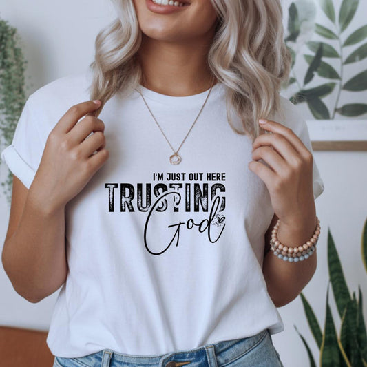 Trusting God Unisex Crew Tee, Inspirational T-Shirt, Cotton Top for Faith, Christian Gift, Encouragement Wear