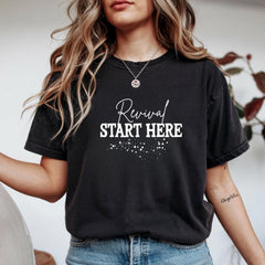 Unisex Classic Crewneck T-Shirt - Motivational Quote 'START HERE', Casual Wear, Gift for Goal Setting, Everyday Comfort, Inspirational Tee