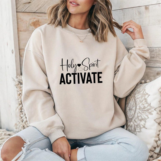 Holy Spirit Activate Unisex Crewneck Sweatshirt, Cozy Religious Apparel, Faith-Based Gift, Church Wear, Inspirational Fashion