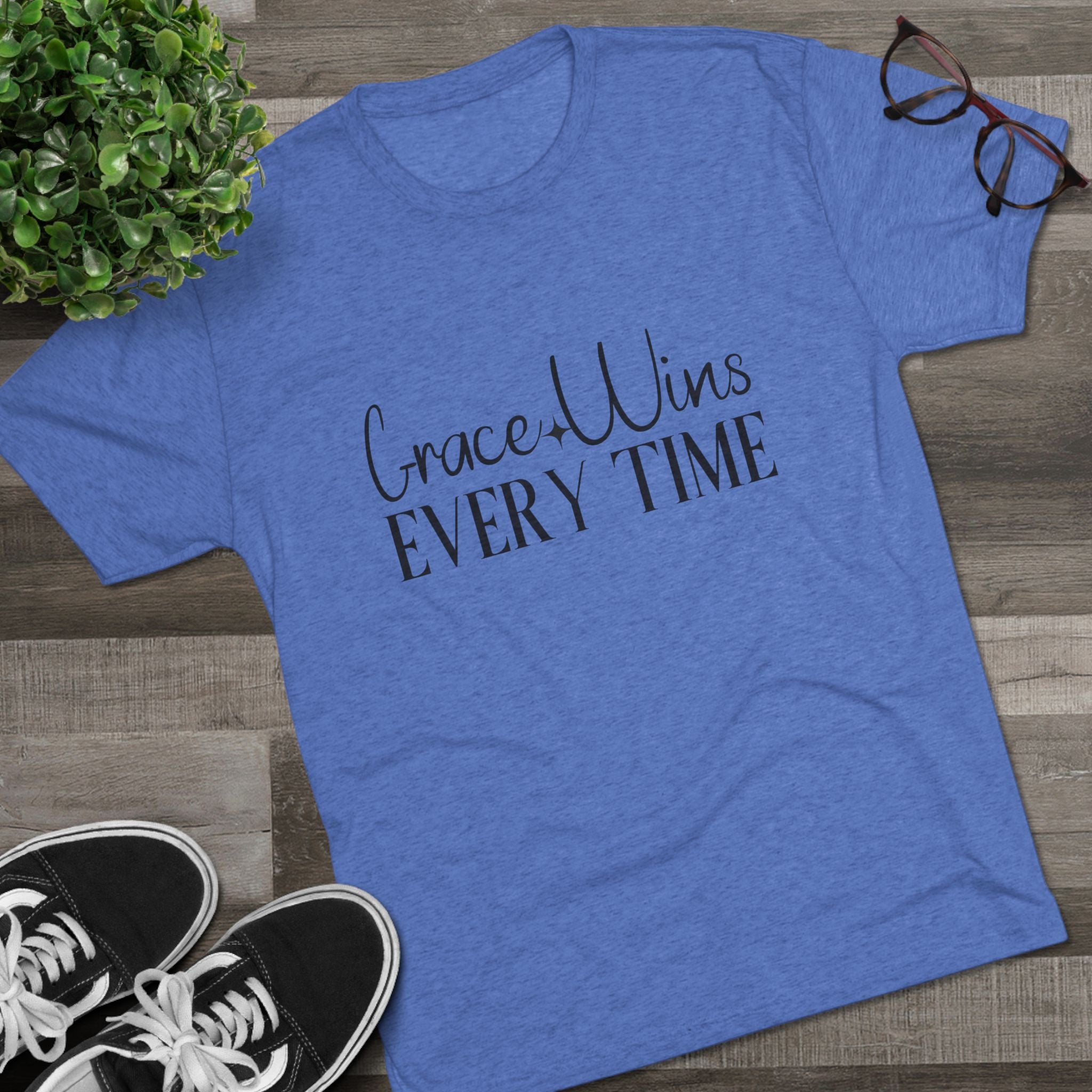 Grace Wins Unisex Tri-Blend Tee, Inspirational T-Shirt, Comfortable Crew Shirt, Motivational Apparel, Everyday Wear, Gift Idea