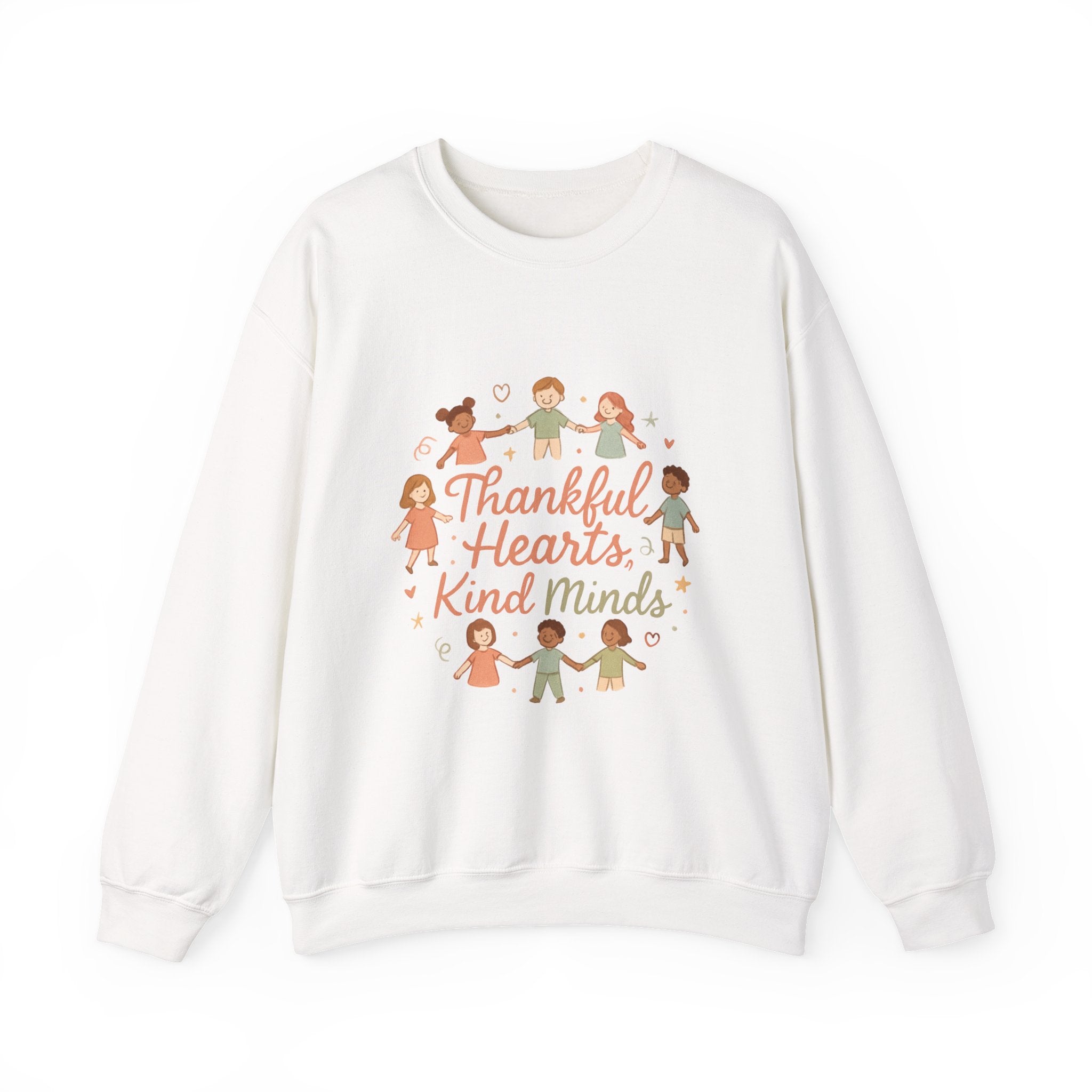 Thankful Hearts Kind Minds Sweatshirt — Kids Diversity Friends Crewneck
