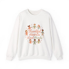 Thankful Hearts Kind Minds Sweatshirt — Kids Diversity Friends Crewneck