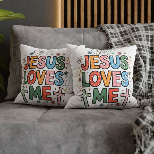 Jesus Loves Me Pillowcase, Christian Decor, Home Accent, Religious Gift, Colorful Cushion Cover, Faith-Inspired Decor