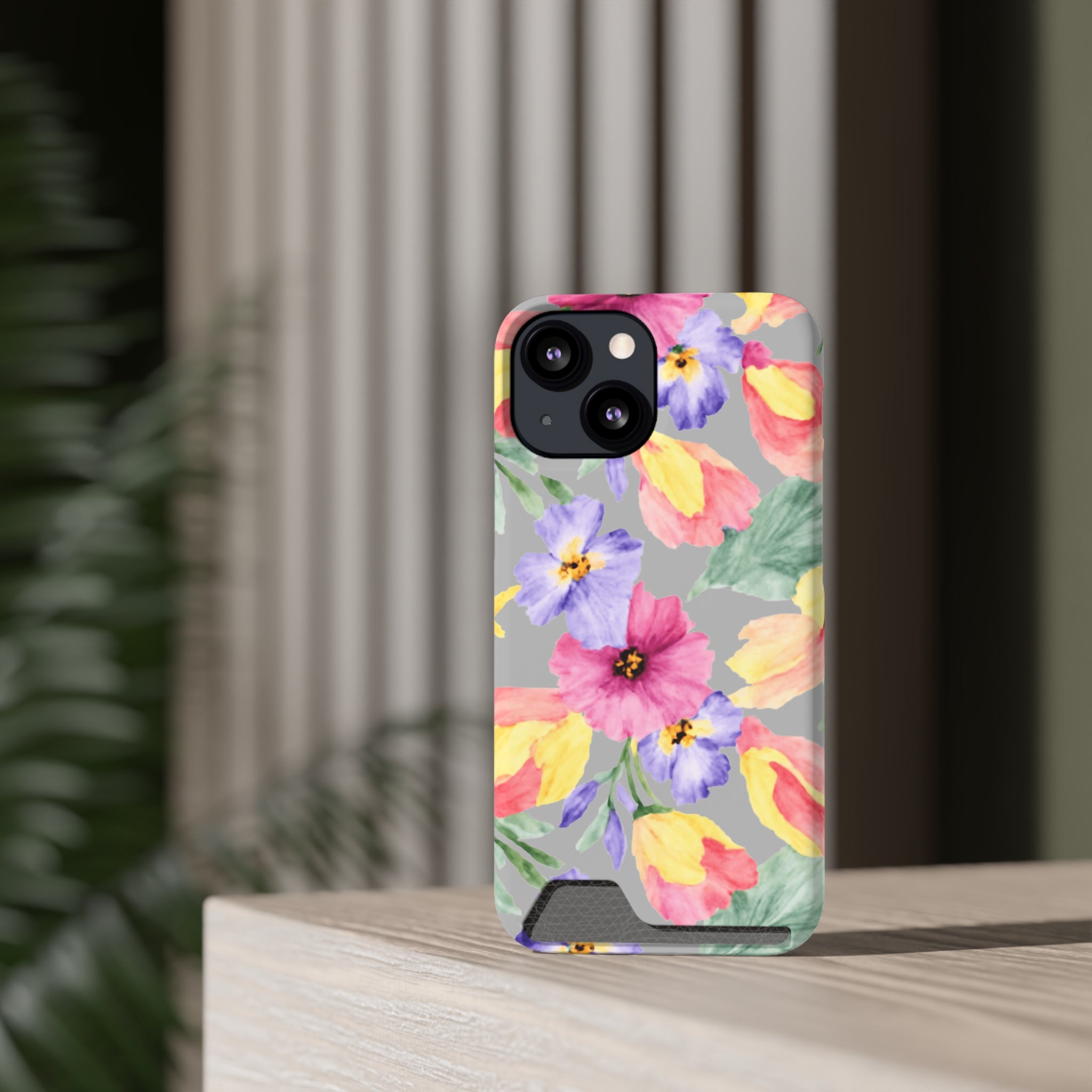 Floral Print Phone Case with Card Holder, Cute Phone Accessory, Gift for Her, Spring Vibes, Functional Phone Wallet