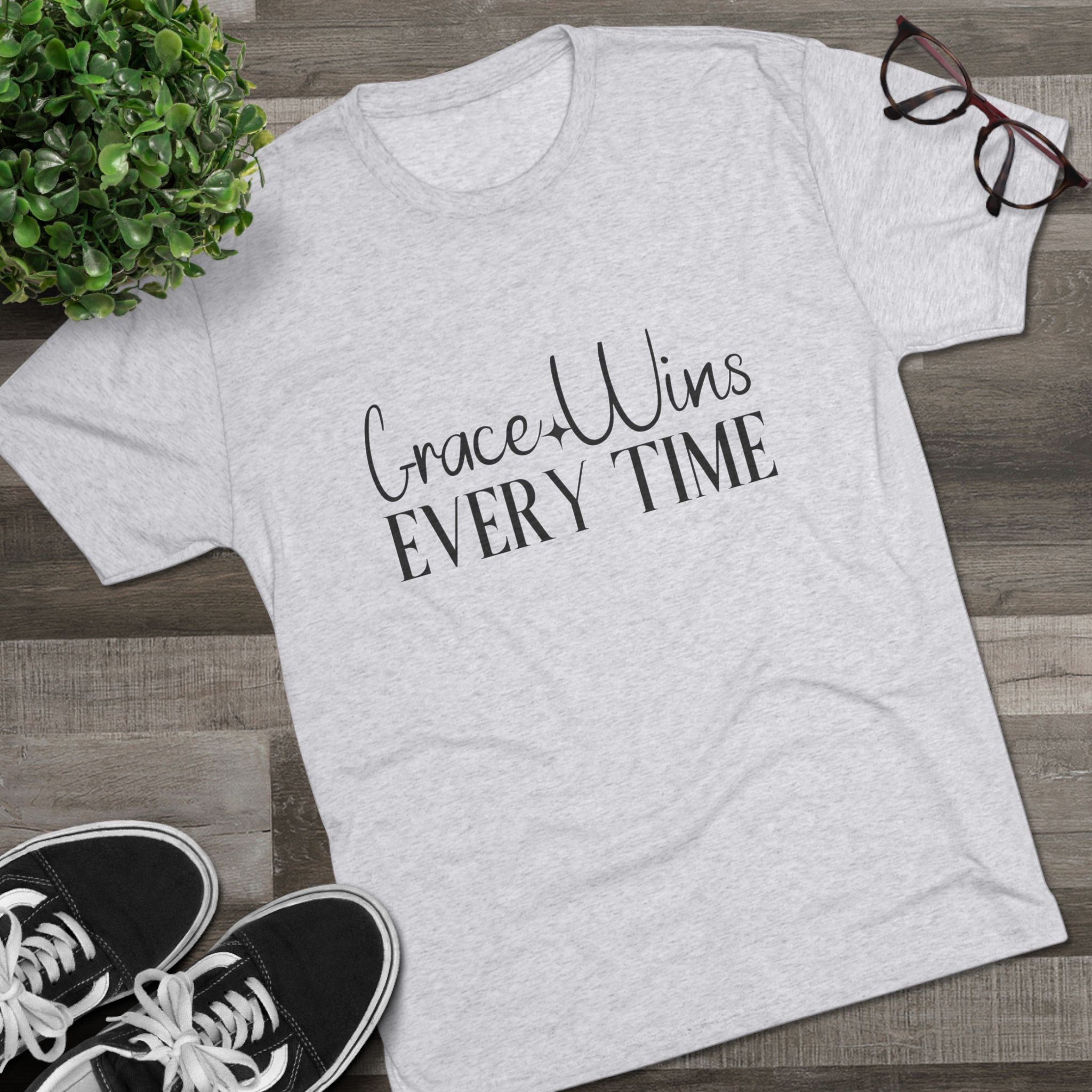 Grace Wins Unisex Tri-Blend Tee, Inspirational T-Shirt, Comfortable Crew Shirt, Motivational Apparel, Everyday Wear, Gift Idea