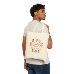 Tote Bag — "Thankful Hearts, Kind Minds" Kids Circle Thanksgiving Canvas Tote