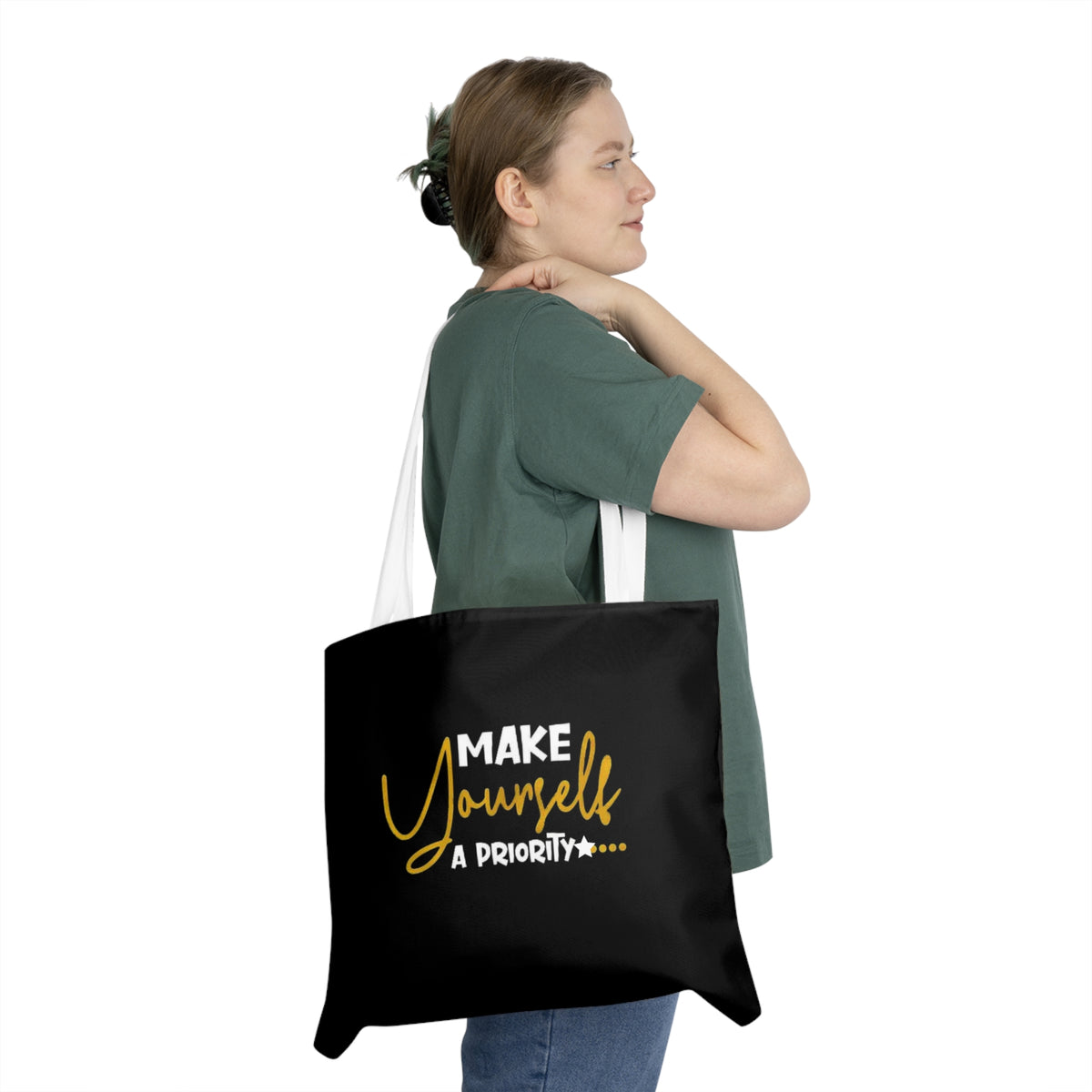 Stylish Shoulder Tote Bag - 'Make Yourself a Priority', Everyday Carryall, Shopping Tote, Gift for Her, Reusable Grocery Bag