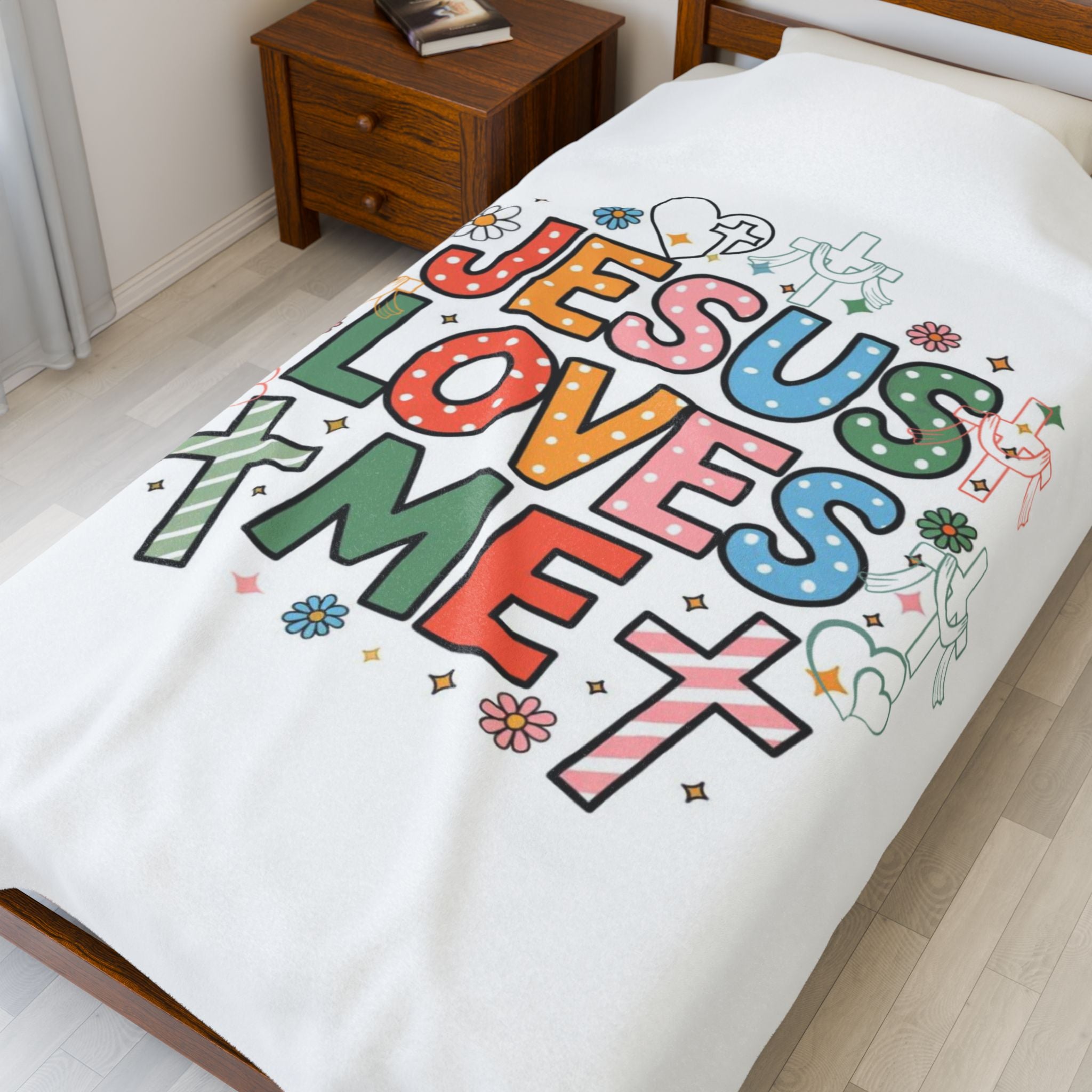 Cozy Religious Velveteen Plush Blanket with 'Jesus Loves Me' Design - Perfect for Kids, Nursery Decor, Gifts, and Holidays, [...]