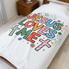 Cozy Religious Velveteen Plush Blanket with 'Jesus Loves Me' Design - Perfect for Kids, Nursery Decor, Gifts, and Holidays, [...]