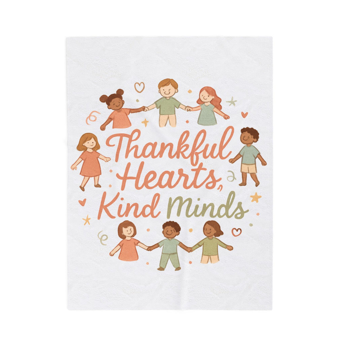 Velveteen Blanket — "Thankful Hearts, Kind Minds" Kids Plush Throw
