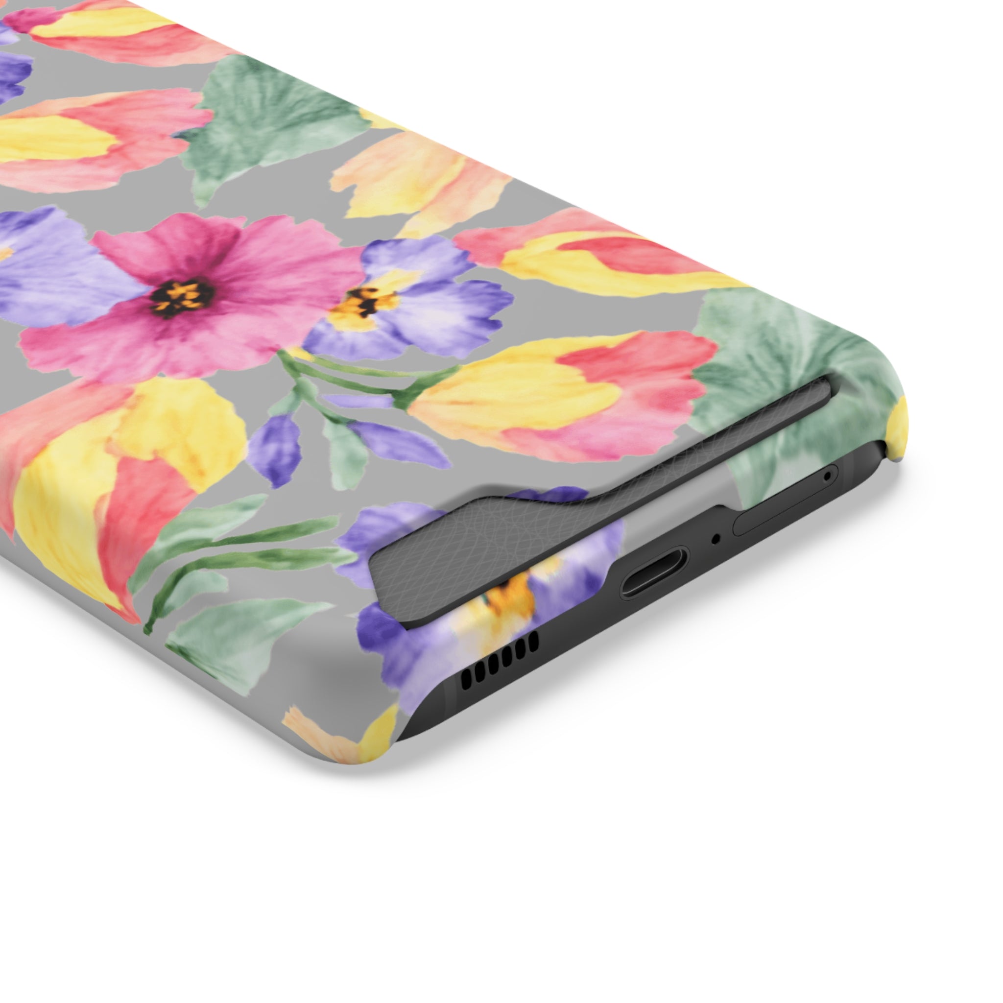 Floral Print Phone Case with Card Holder, Cute Phone Accessory, Gift for Her, Spring Vibes, Functional Phone Wallet