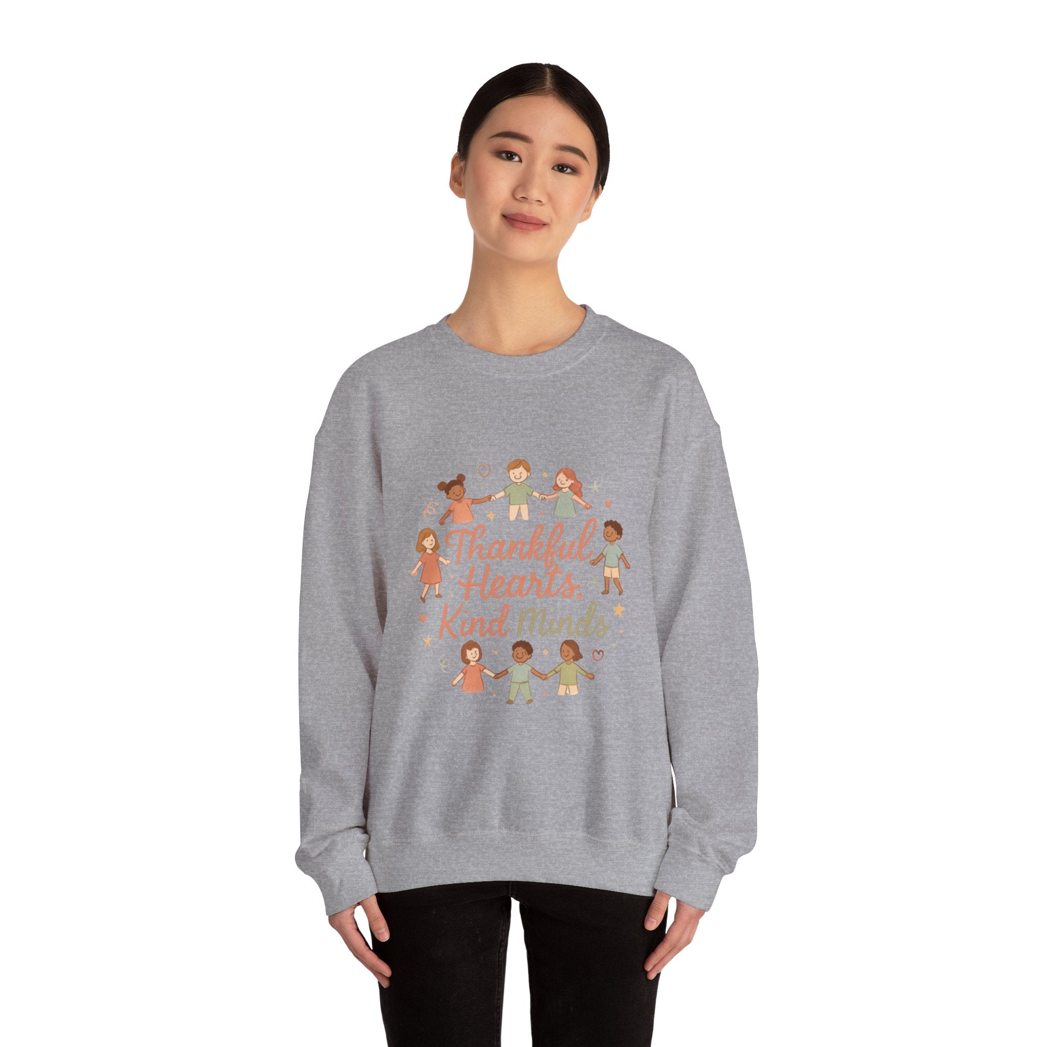 Thankful Hearts Kind Minds Sweatshirt — Kids Diversity Friends Crewneck