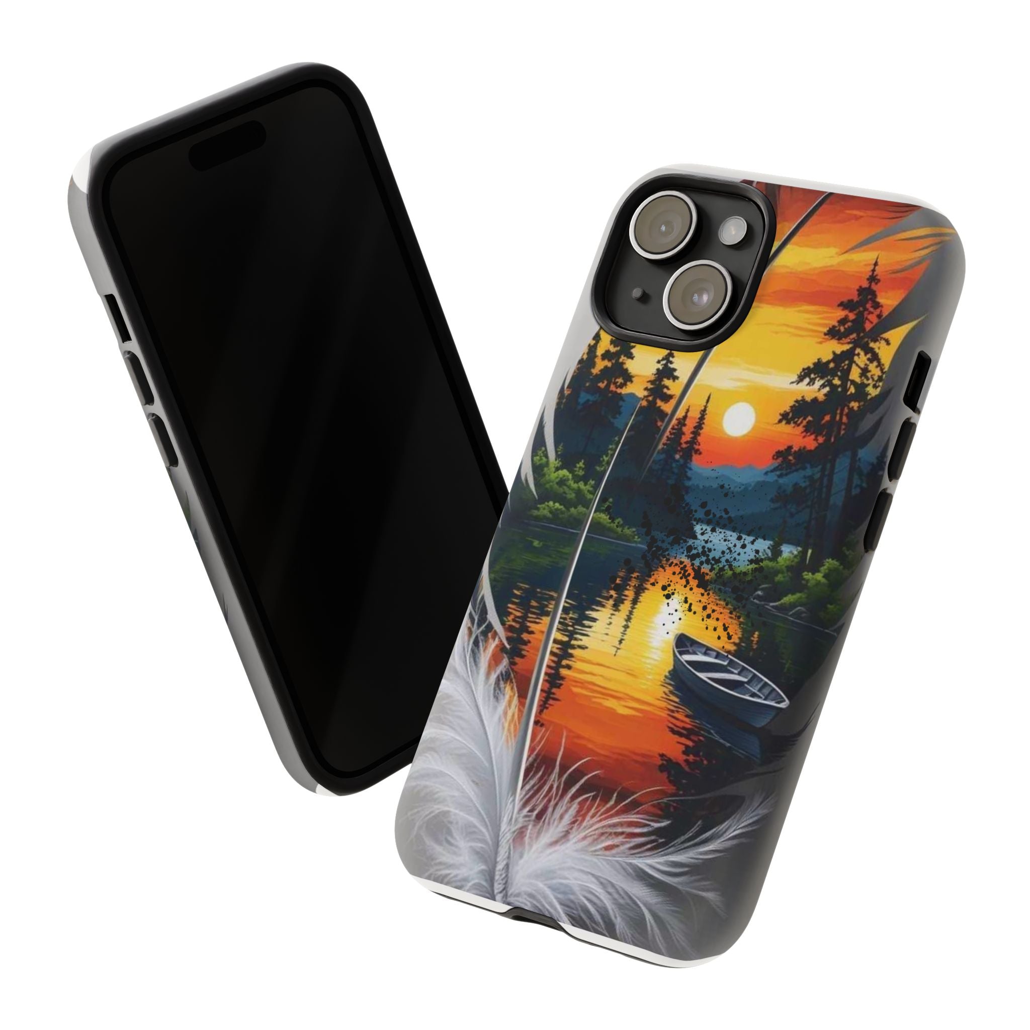 Nature-Inspired Phone Case | Tough Cases with Sunset & Feathers Design, Unique Gift, Outdoor Lover Accessory, Phone Cover