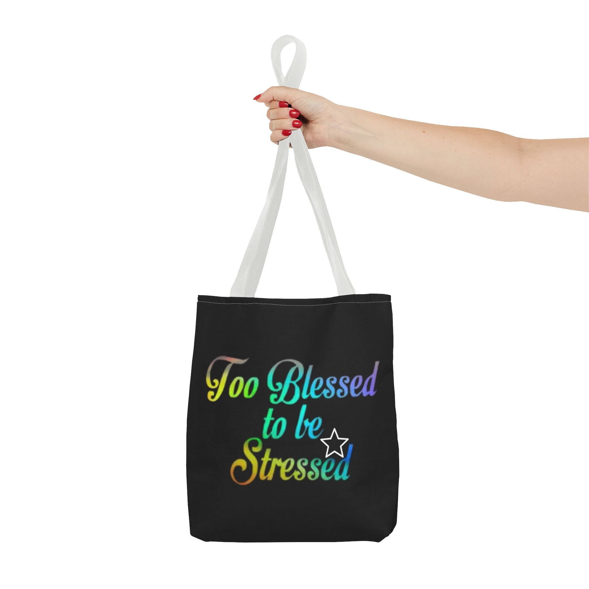 Too Blessed to be Stressed Tote Bag, Inspirational Tote, Gift for Her, Motivational Bag, Colorful Shopping Tote, Everyday Carryall