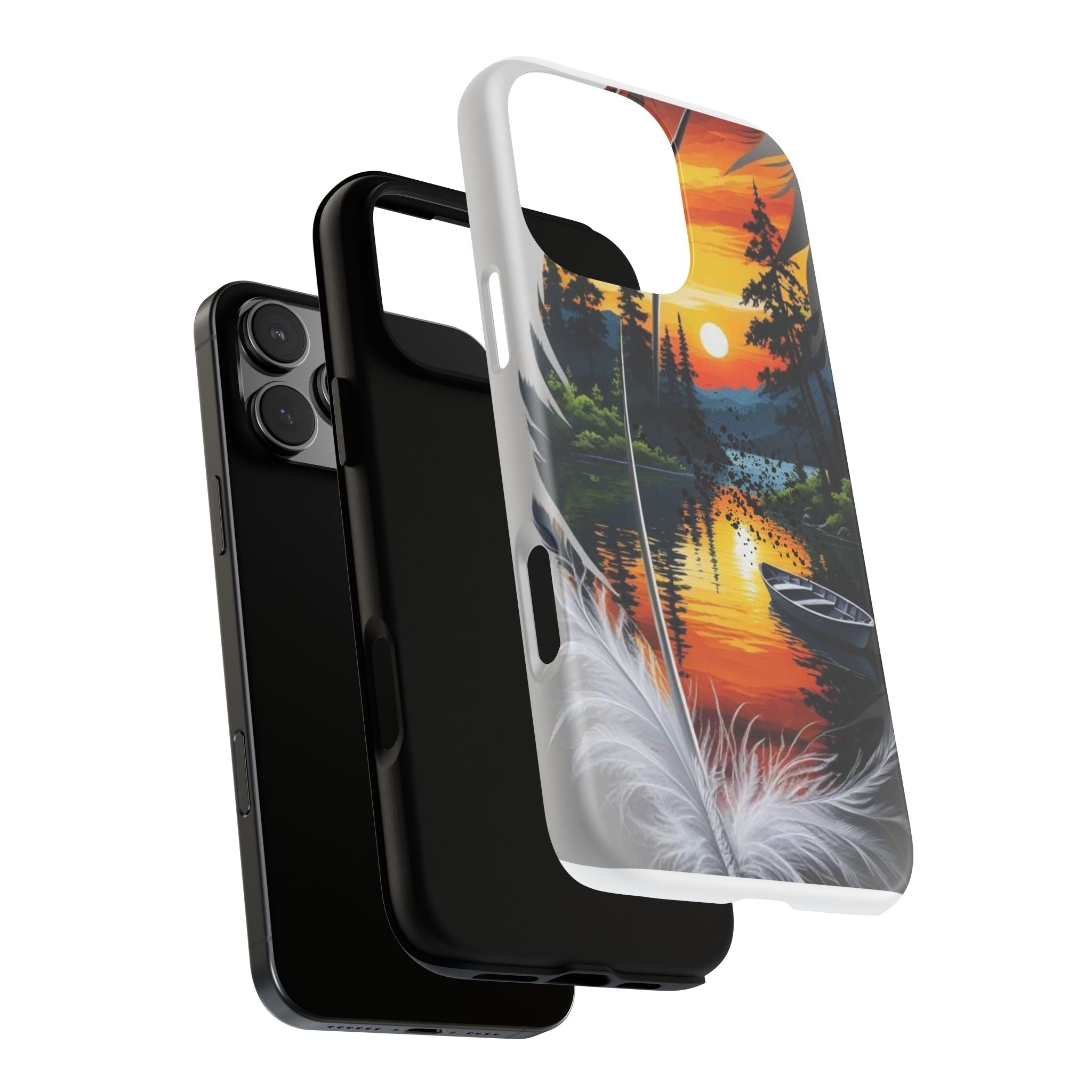 Nature-Inspired Phone Case | Tough Cases with Sunset & Feathers Design, Unique Gift, Outdoor Lover Accessory, Phone Cover