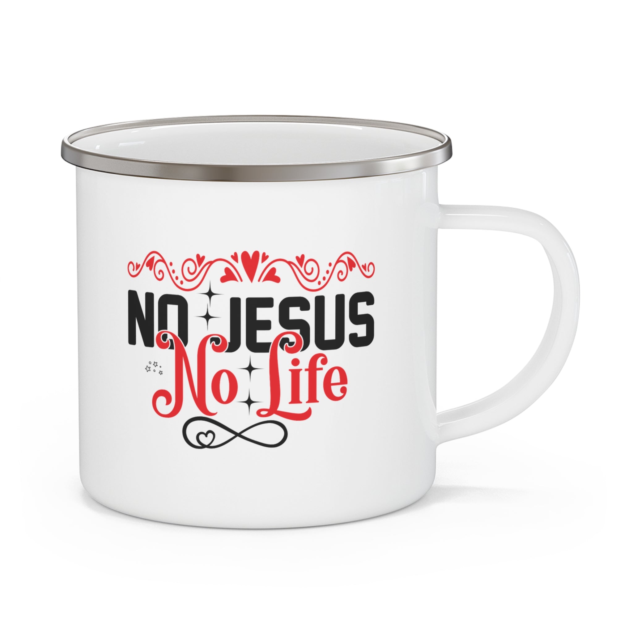 No Jesus No Life Enamel Camping Mug, Religious Coffee Cup, Outdoor Adventure Mug, Hiking Gear, Christian Gift