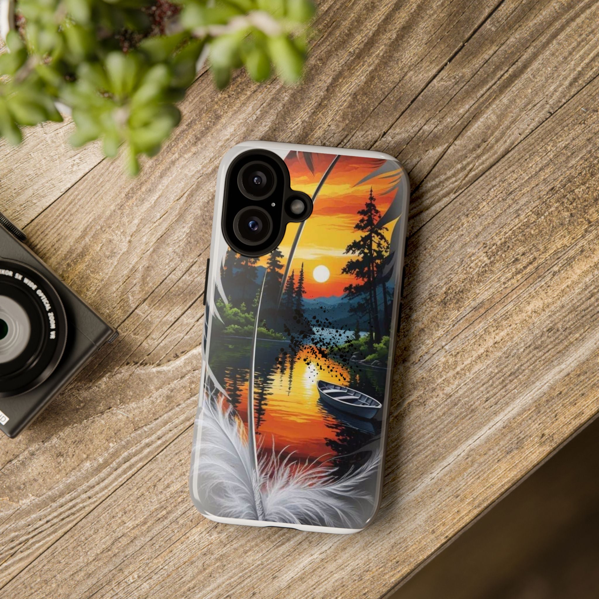 Nature-Inspired Phone Case | Tough Cases with Sunset & Feathers Design, Unique Gift, Outdoor Lover Accessory, Phone Cover