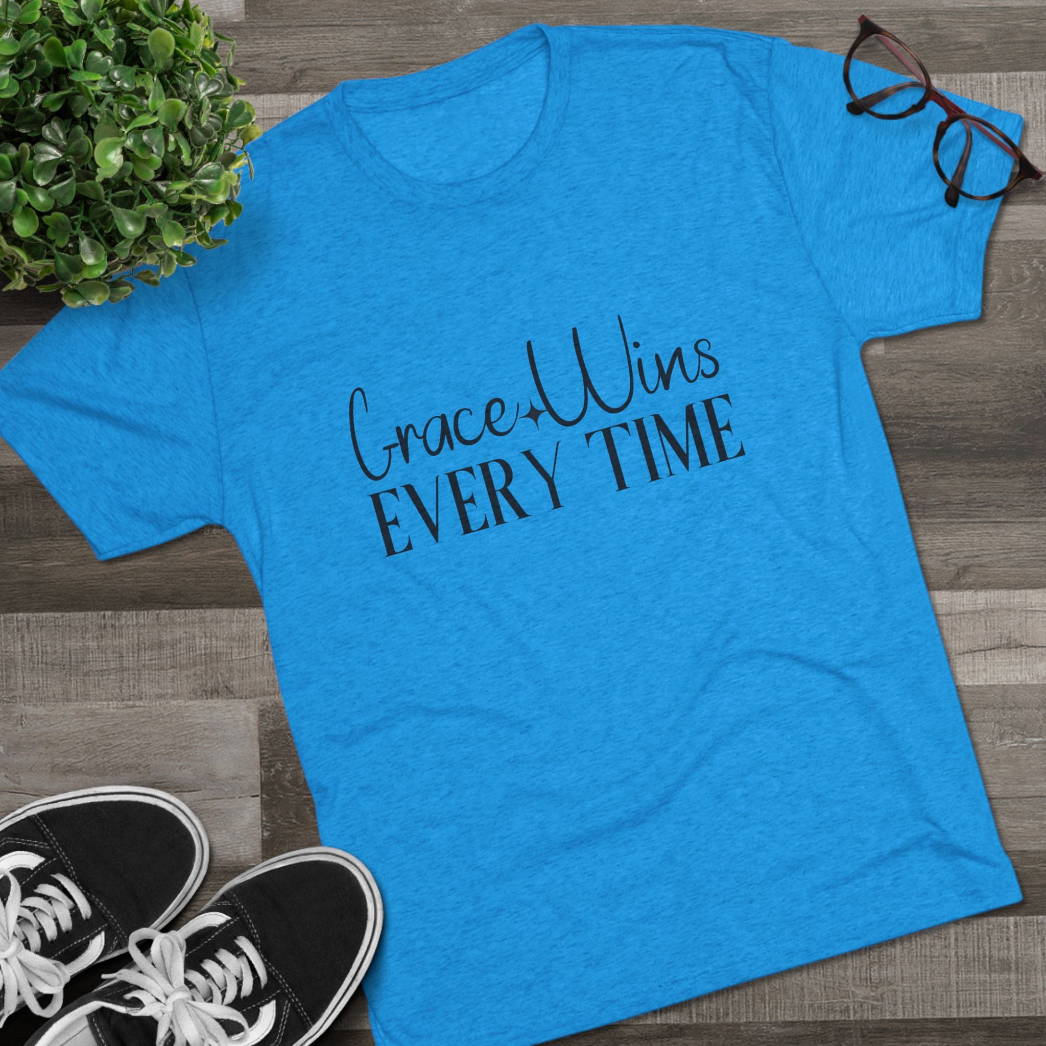 Grace Wins Unisex Tri-Blend Tee, Inspirational T-Shirt, Comfortable Crew Shirt, Motivational Apparel, Everyday Wear, Gift Idea