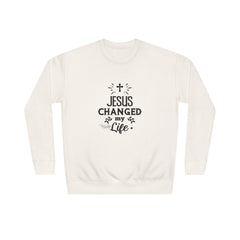 Inspirational Crew Sweatshirt - Jesus Changed My Life, Faith Apparel, Christian Gift, Unisex Sweatshirt, Cozy Religious Wear