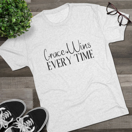 Grace Wins Unisex Tri-Blend Tee, Inspirational T-Shirt, Comfortable Crew Shirt, Motivational Apparel, Everyday Wear, Gift Idea