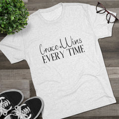 Grace Wins Unisex Tri-Blend Tee, Inspirational T-Shirt, Comfortable Crew Shirt, Motivational Apparel, Everyday Wear, Gift Idea