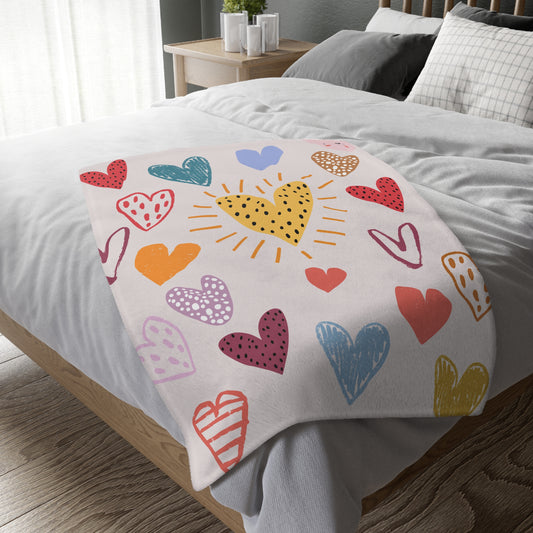 Colorful Heart Velvet Blanket, Cozy Throw for Kids, Warm Gift, Home Decor, Valentine's Day, Birthday, Love