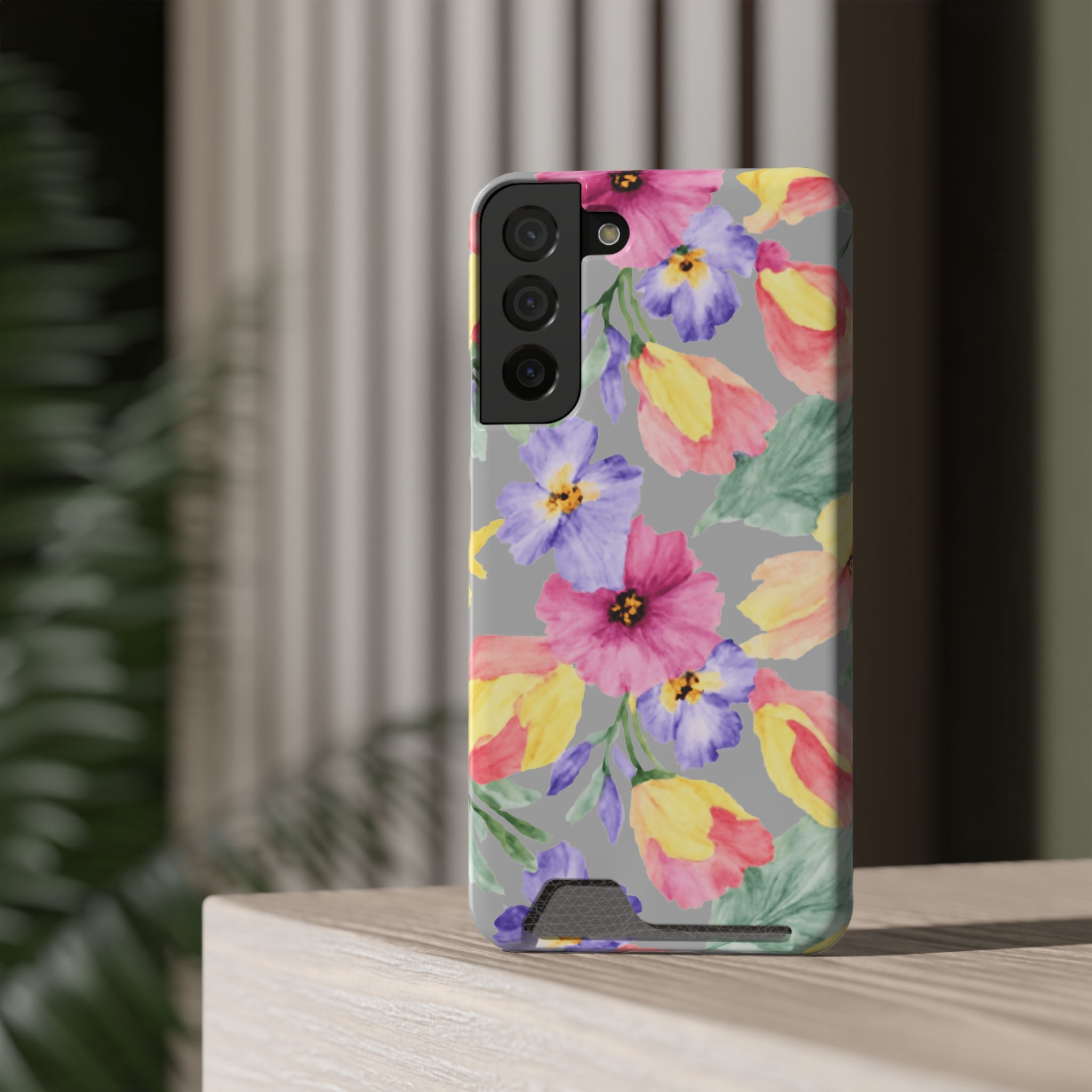 Floral Print Phone Case with Card Holder, Cute Phone Accessory, Gift for Her, Spring Vibes, Functional Phone Wallet