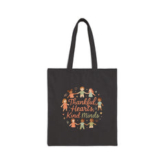 Tote Bag — "Thankful Hearts, Kind Minds" Kids Circle Thanksgiving Canvas Tote