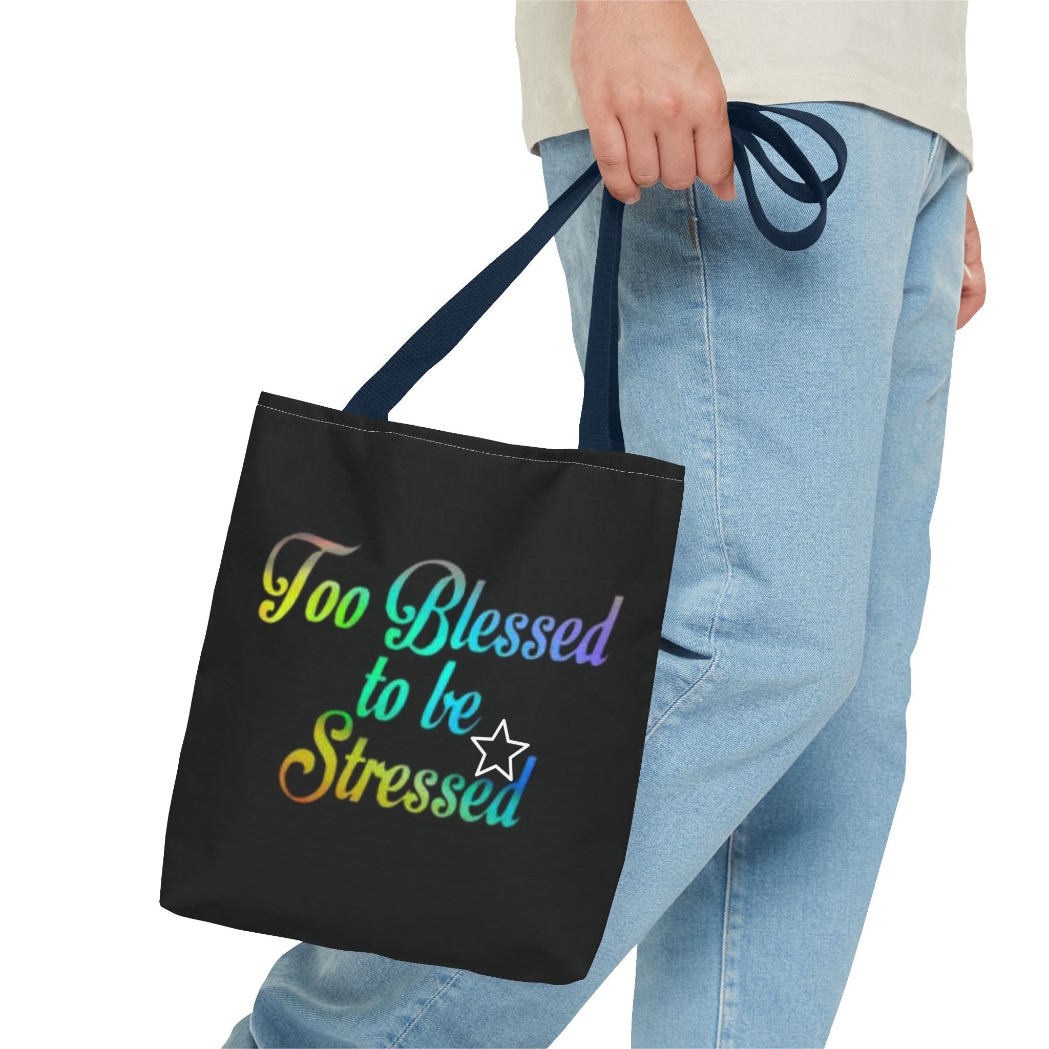 Too Blessed to be Stressed Tote Bag, Inspirational Tote, Gift for Her, Motivational Bag, Colorful Shopping Tote, Everyday Carryall