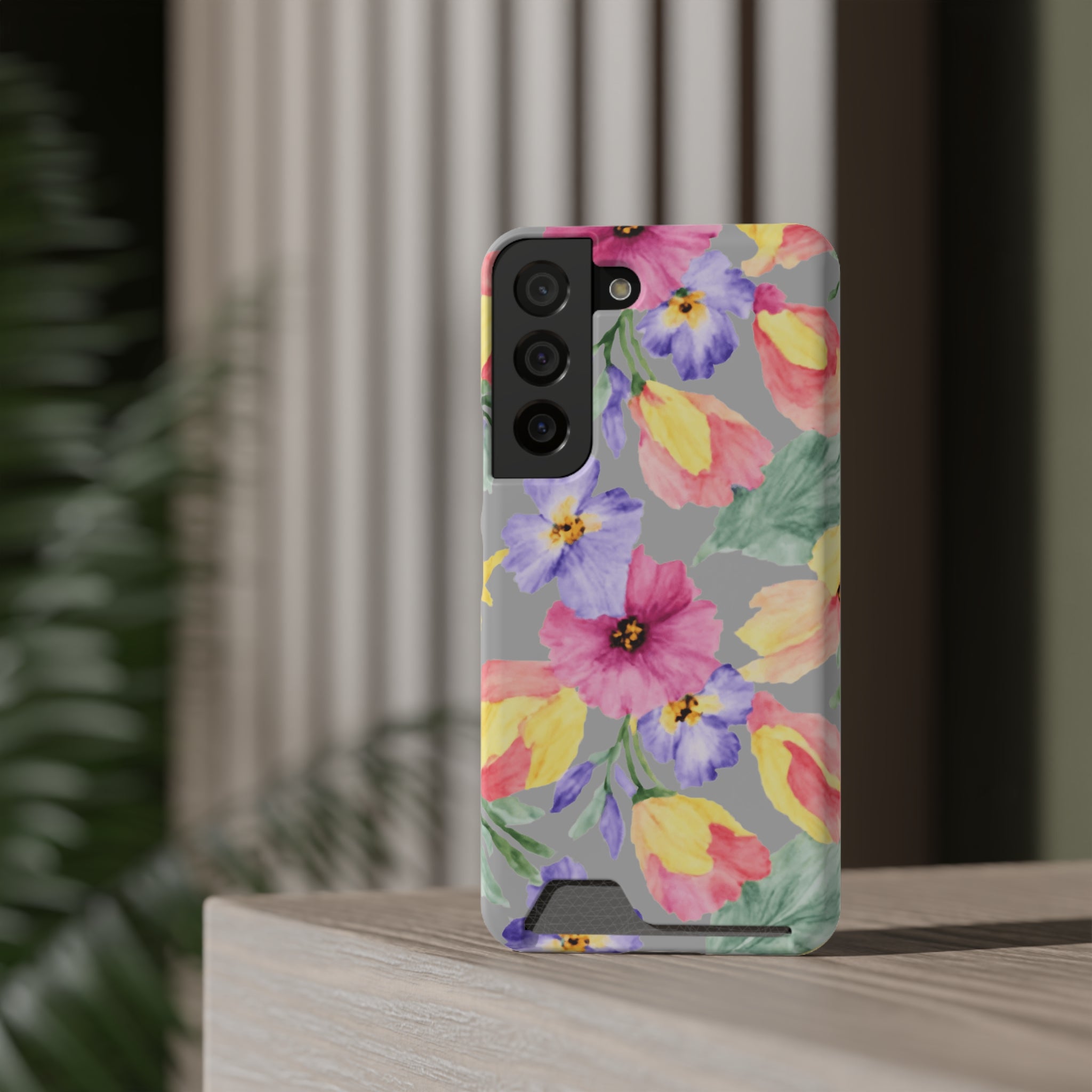 Floral Print Phone Case with Card Holder, Cute Phone Accessory, Gift for Her, Spring Vibes, Functional Phone Wallet