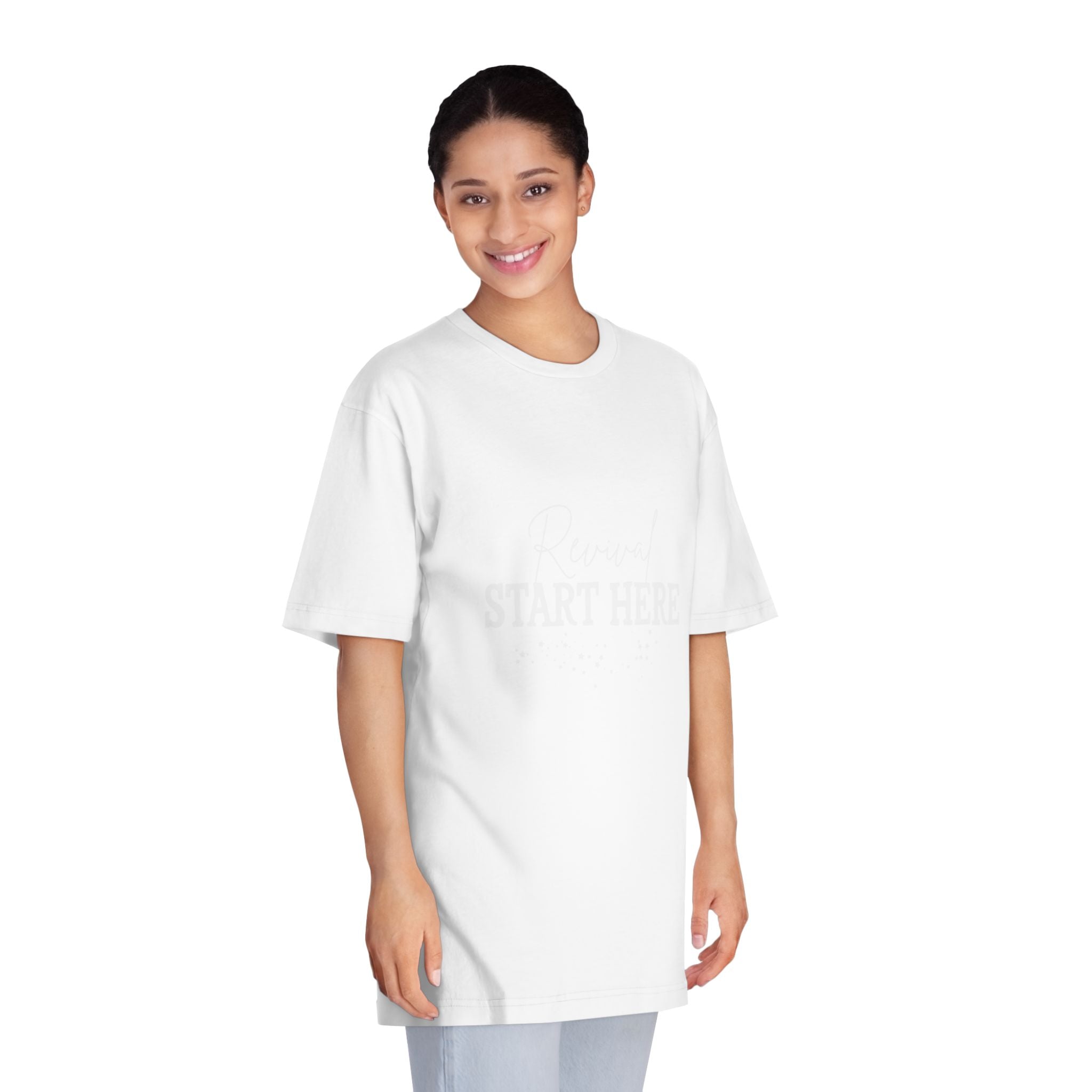 Unisex Classic Crewneck T-Shirt - Motivational Quote 'START HERE', Casual Wear, Gift for Goal Setting, Everyday Comfort, Inspirational Tee