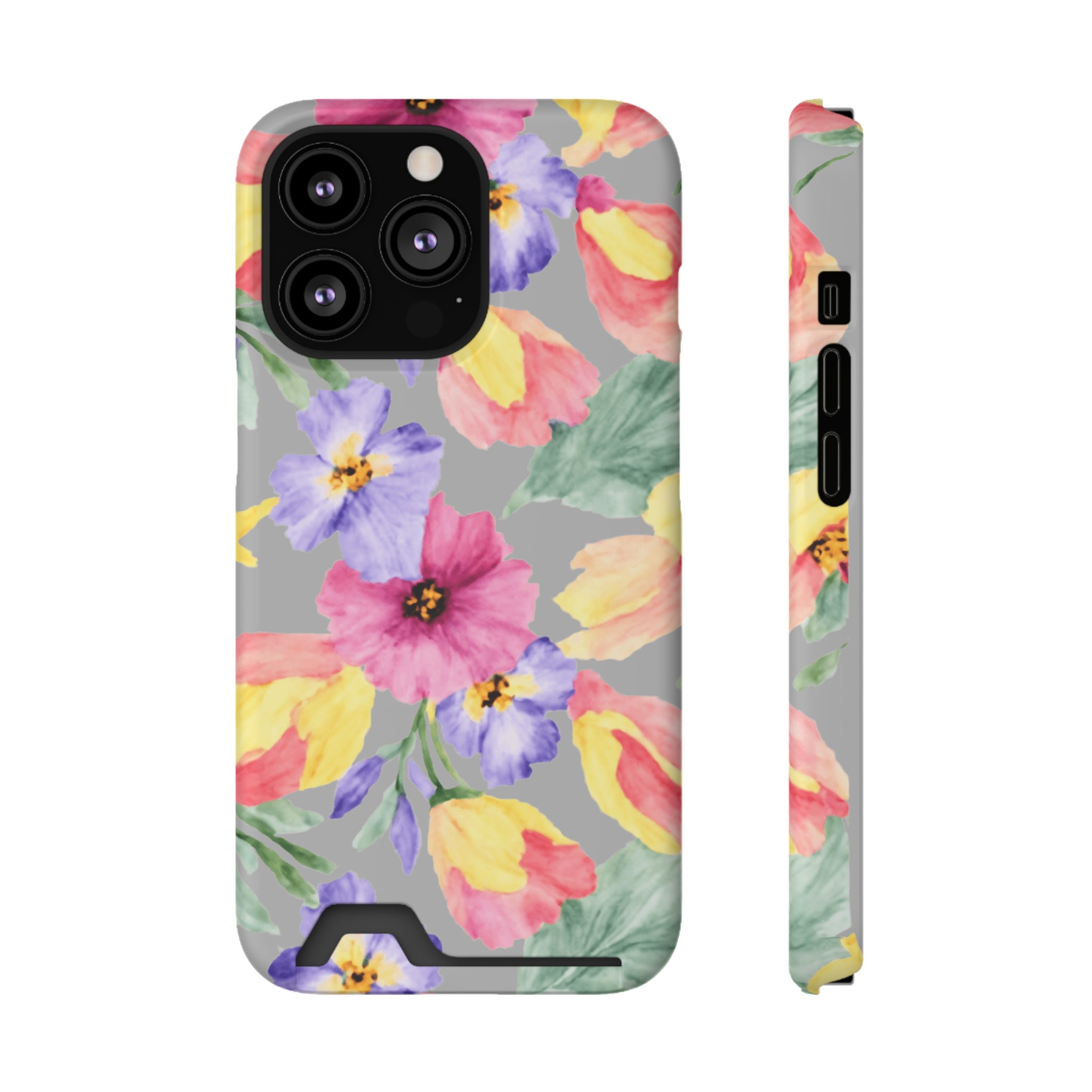 Floral Print Phone Case with Card Holder, Cute Phone Accessory, Gift for Her, Spring Vibes, Functional Phone Wallet