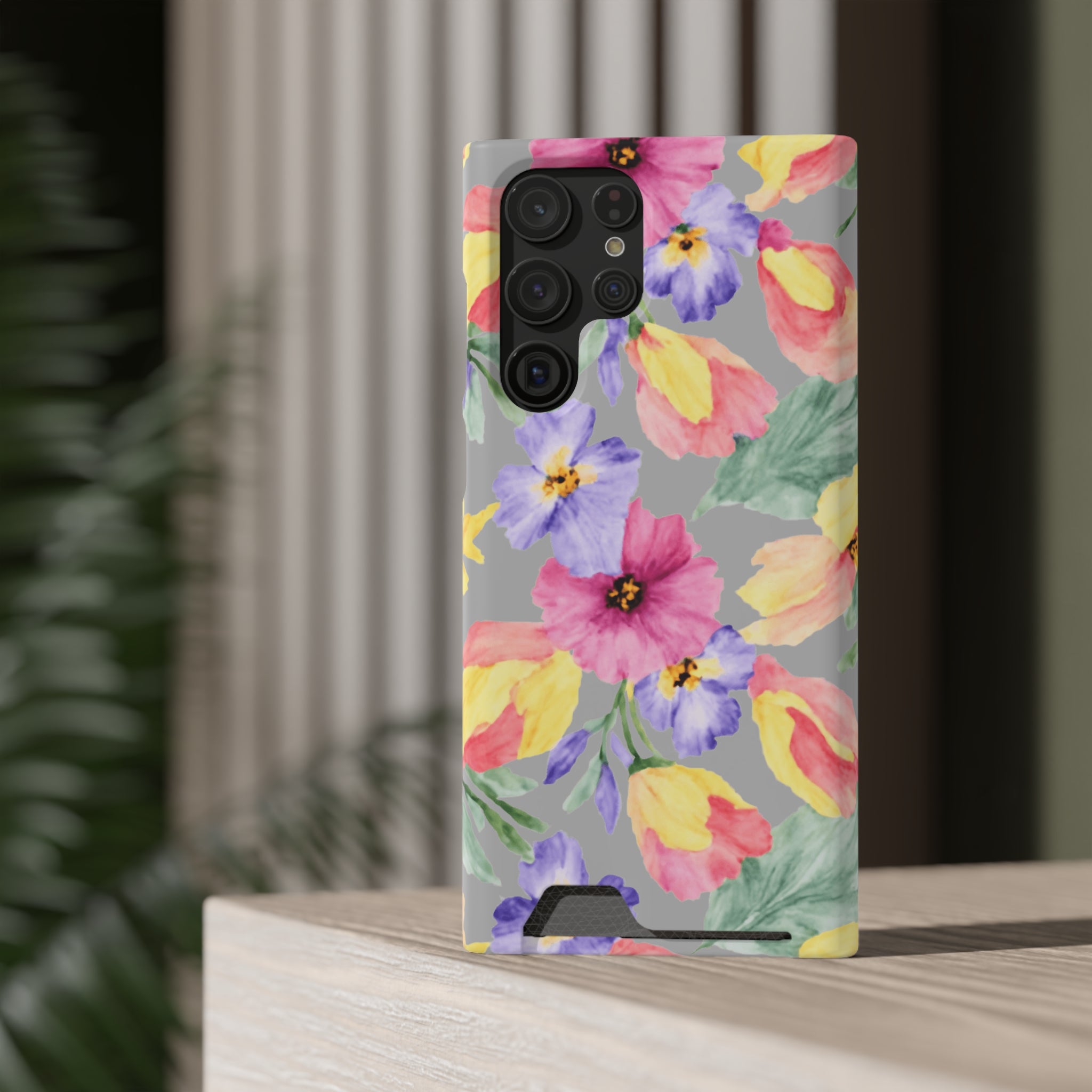 Floral Print Phone Case with Card Holder, Cute Phone Accessory, Gift for Her, Spring Vibes, Functional Phone Wallet
