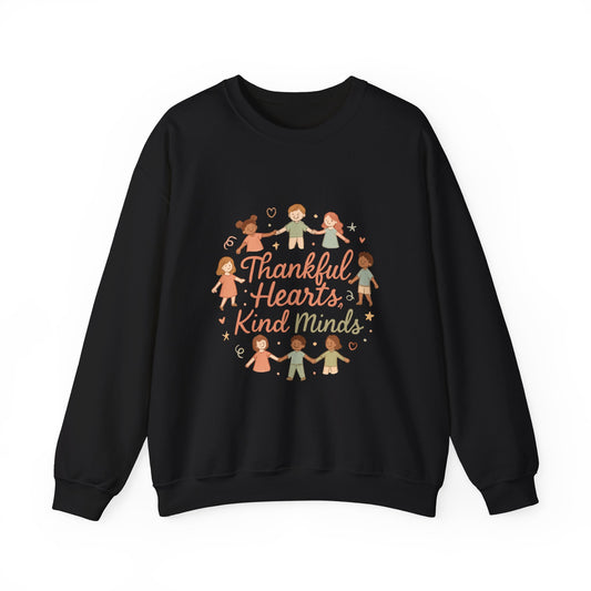 Thankful Hearts Kind Minds Sweatshirt — Kids Diversity Friends Crewneck