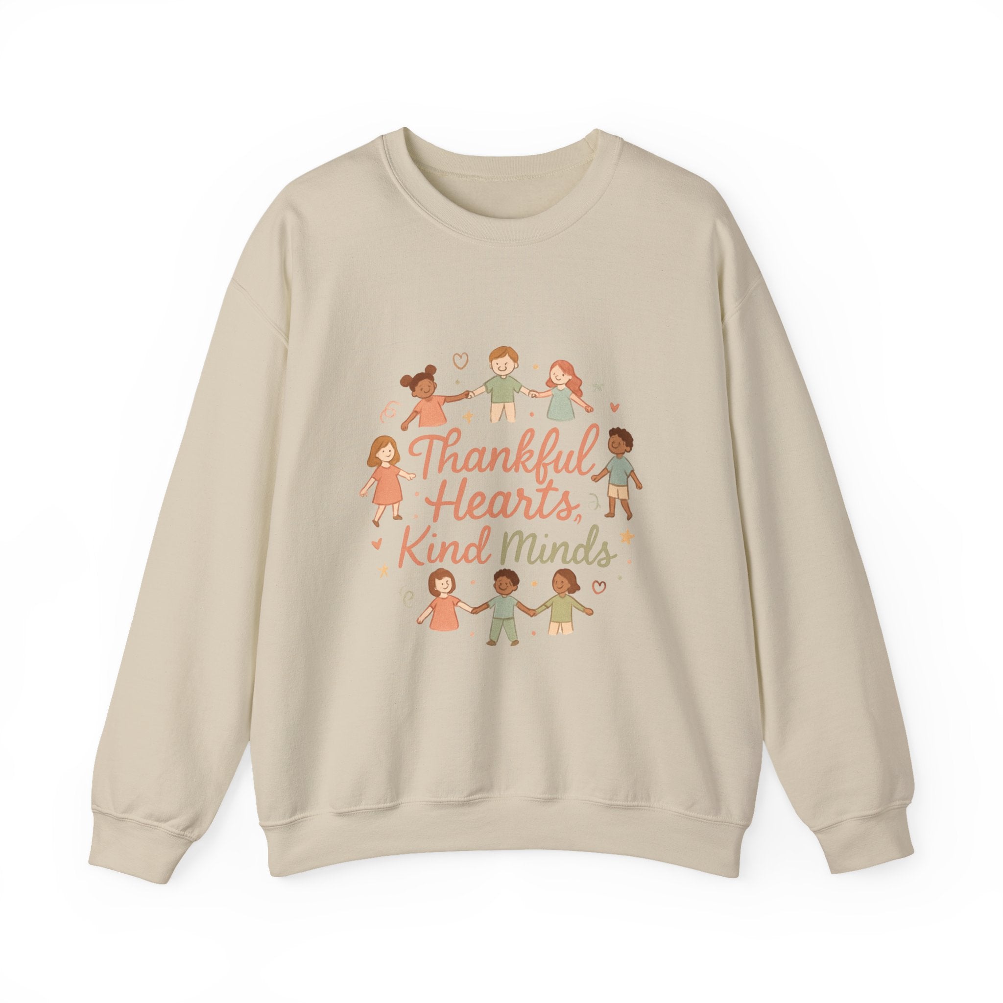 Thankful Hearts Kind Minds Sweatshirt — Kids Diversity Friends Crewneck